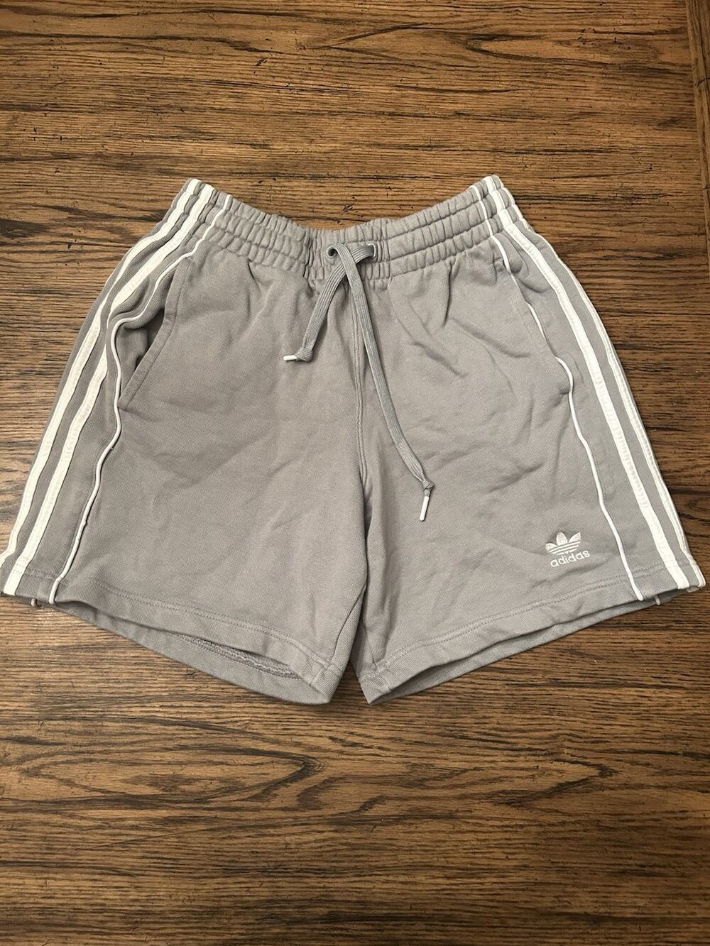 ADIDAS Grey Cotton Sweat Shorts, Size Small Draw String
